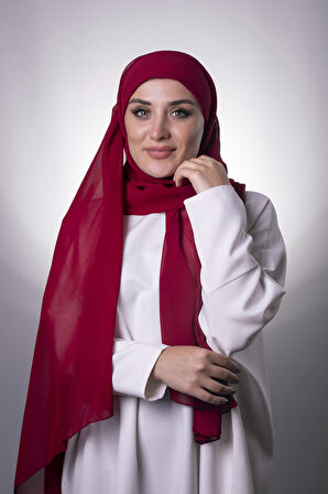 Bordo Pratik Hazır Geçmeli Bone Şal Şifon Çapraz 2001_16