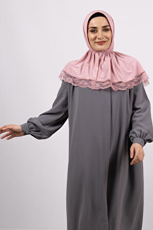 Pudra Pratik Hazır Geçmeli Tesettür Eşarp Viskon Kumaş Çıtçıtlı Dantelli 2105_06