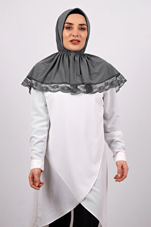 Füme Pratik Hazır Geçmeli Tesettür Eşarp Viskon Kumaş Çıtçıtlı Dantelli 2105_25
