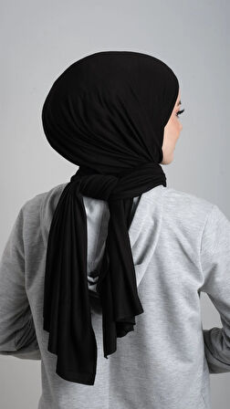 Siyah Pratik Hazır Geçmeli Şal Viskon Kumaş Penye Şal 2108_01