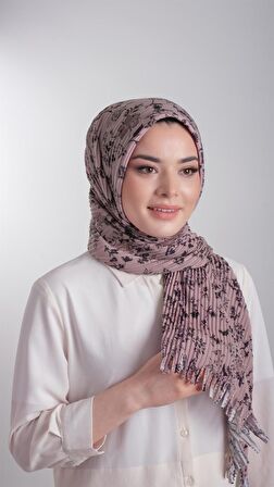 Vizon Pratik Hazır Geçmeli Tesettür Eşarp Kesik Elyaf Piliseli Çiçek Desenli 1818D6_10