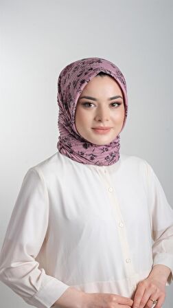 Gül Kurusu Pratik Hazır Geçmeli Tesettür Eşarp Kesik Elyaf Piliseli Çiçek Desenli 1818D6_18