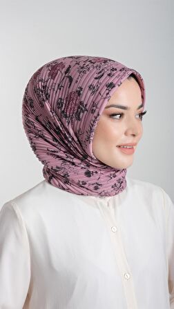 Gül Kurusu Pratik Hazır Geçmeli Tesettür Eşarp Kesik Elyaf Piliseli Çiçek Desenli 1818D6_18