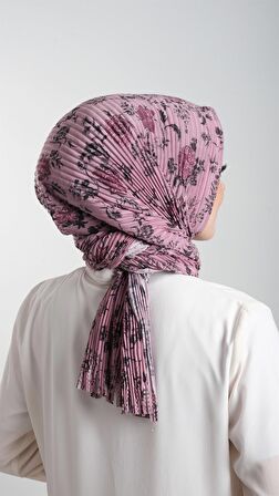 Gül Kurusu Pratik Hazır Geçmeli Tesettür Eşarp Kesik Elyaf Piliseli Çiçek Desenli 1818D6_18