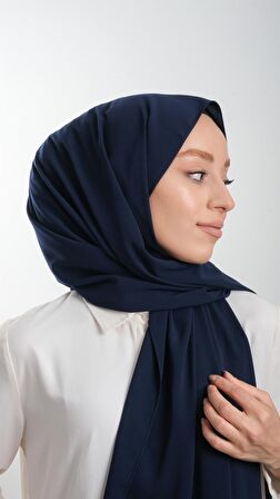 Lacivert Düz Klasik Şal Medine İpeği Sade 202103_02