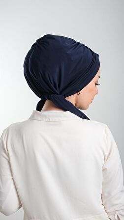 Lacivert Pratik Hazır Geçmeli Tesettür Bone Kesik Elyaf Sade 2111_02