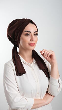Kahverengi Pratik Hazır Geçmeli Tesettür Bone Kesik Elyaf Sade 2111_14
