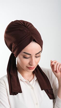 Kahverengi Pratik Hazır Geçmeli Tesettür Bone Kesik Elyaf Sade 2111_14