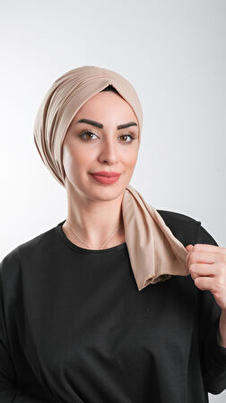 Sütlü Kahve Pratik Hazır Geçmeli Tesettür Bone Kesik Elyaf Sade 2111_26