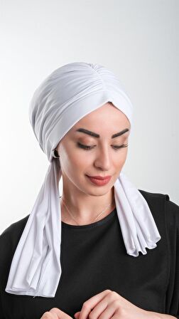 Beyaz Pratik Hazır Geçmeli Tesettür Bone Kesik Elyaf Sade 2111_42