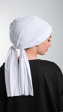 Beyaz Pratik Hazır Geçmeli Tesettür Bone Kesik Elyaf Sade 2111_42