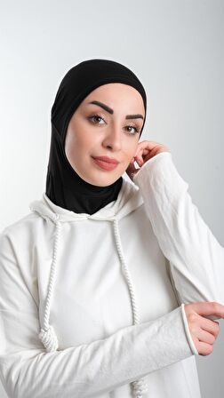 Siyah Pratik Hazır Geçmeli Tesettür Bone Sandy Kumaş Spor Hijab 2113_01