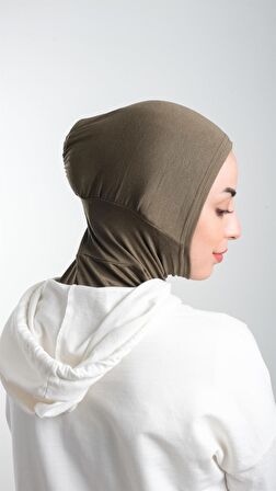 Haki Pratik Hazır Geçmeli Tesettür Bone Sandy Kumaş Spor Hijab 2113_09