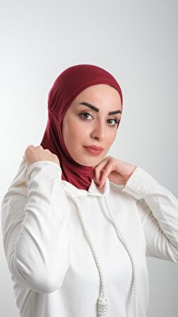 Bordo Pratik Hazır Geçmeli Tesettür Bone Sandy Kumaş Spor Hijab 2113_16