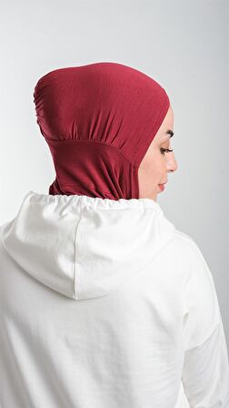 Bordo Pratik Hazır Geçmeli Tesettür Bone Sandy Kumaş Spor Hijab 2113_16