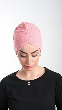 Pembe Pratik Hazır Geçmeli Tesettür Bone Fukuro Simli Büzgülü 2116_04