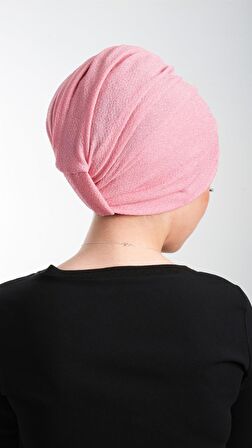 Pembe Pratik Hazır Geçmeli Tesettür Bone Fukuro Simli Büzgülü 2116_04