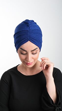 Saks Mavisi Pratik Hazır Geçmeli Tesettür Bone Fukuro Simli Büzgülü 2116_24