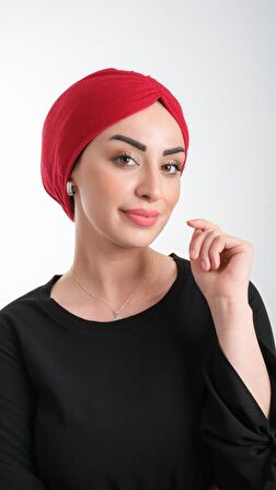 Kırmızı Pratik Hazır Geçmeli Tesettür Bone Fukuro Simli Büzgülü 2116_31