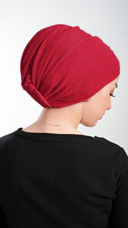 Kırmızı Pratik Hazır Geçmeli Tesettür Bone Fukuro Simli Büzgülü 2116_31