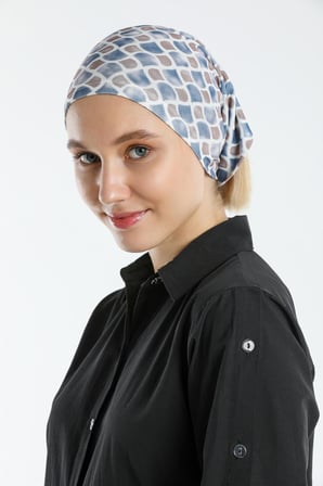 Lacivert Pratik Hazır Geçmeli Tesettür Bone Sandy Kumaş Geometrik 2117_02