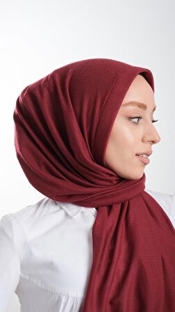 Bordo Pratik Hazır Geçmeli Tesettür Şal Örme Kumaş Sade 2118_16
