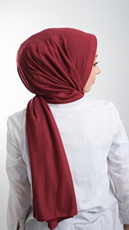 Bordo Pratik Hazır Geçmeli Tesettür Şal Örme Kumaş Sade 2118_16
