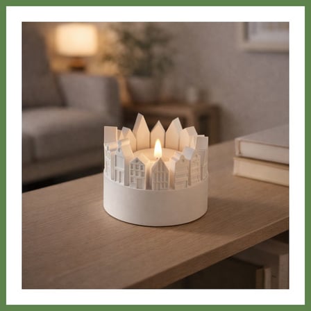 HOBİBAHÇEM Şehir Silüetli Tealight Mumluk Işık Efektli Dekoratif Mum Tutucu HB006