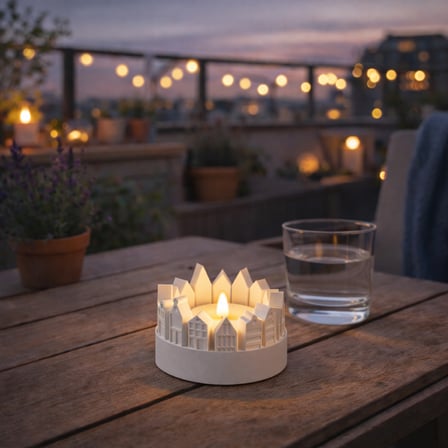 HOBİBAHÇEM Şehir Silüetli Tealight Mumluk Işık Efektli Dekoratif Mum Tutucu HB006
