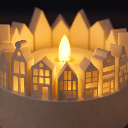 HOBİBAHÇEM Şehir Silüetli Tealight Mumluk Işık Efektli Dekoratif Mum Tutucu HB006