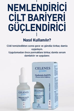 HOBİBAHÇEM Celenes Yoğun Nemlendirici ve Cilt Yenileyici Rena Hyaluronic Asit Serum - Fermante Aktif Gojiberry 30 ml HB006