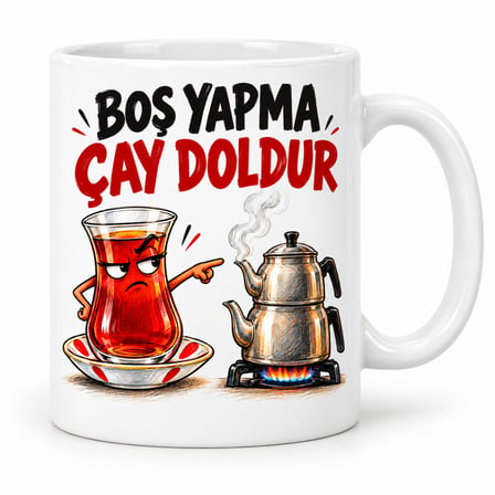 HOBİBAHÇEM Boş Yapma Saati Tasarımlı Porselen Kupa - MODEL 715 HB006