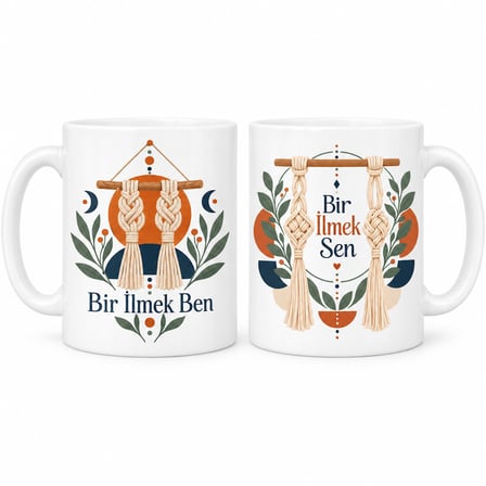 HOBİBAHÇEM Bir İlmek Ben ve Bir İlmek Sen 2'li Porselen Kupa Seti - MODEL 557 HB006