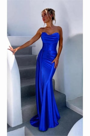 HOBİBAHÇEM Saten Yırtmaçlı Elbise Abiye Straplez Kumaş · Renk: Siyah · Beden: M HB006