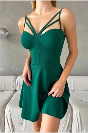 HOBİBAHÇEM Kadın Şık Elbise Krep Kumaş · Renk: Zümrüt · Beden: S HB006
