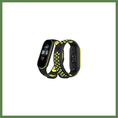 HOBİBAHÇEM Mi Band 4 Spor Delikli Kordon - Siyah-Yeşil HB006