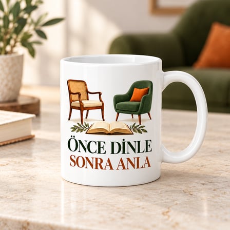 HOBİBAHÇEM Birlikte Dinlemek Tasarımlı Porselen Kupa - MODEL 786 HB006