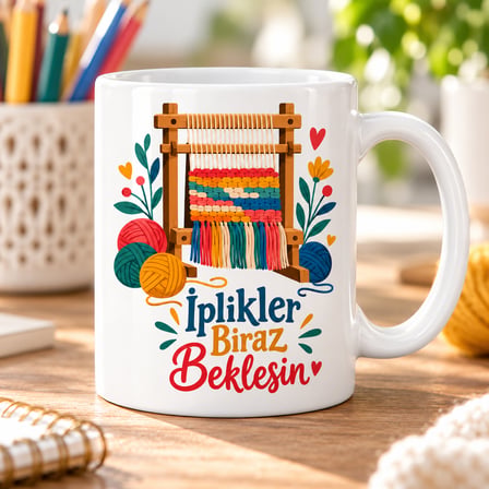 HOBİBAHÇEM Dokuma Tezgâhı Molası Tasarımlı Porselen Kupa - MODEL 628 HB006