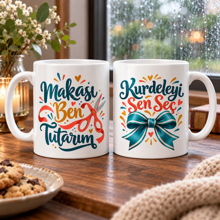 HOBİBAHÇEM Kurdele Atölyesi 2'li Porselen Kupa Seti - MODEL 641 HB006