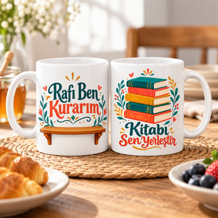 HOBİBAHÇEM Kitaplık Dostları 2'li Porselen Kupa Seti - MODEL 647 HB006