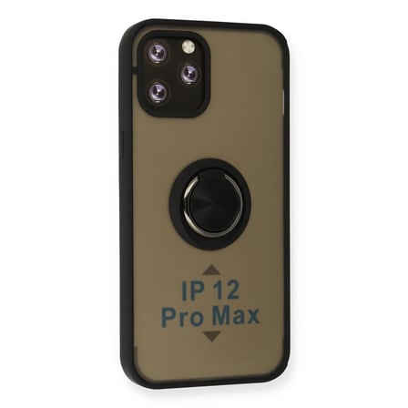 HOBİBAHÇEM iPhone 12 Pro Max Kılıf Montreal Yüzüklü Silikon Kapak - Siyah HB006