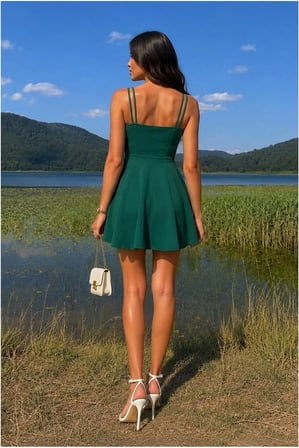 HOBİBAHÇEM Kalp Elbise Mini Abiye Yaka Askılı · Renk: Zümrüt · Beden: L HB006