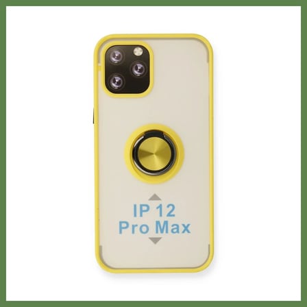 HOBİBAHÇEM iPhone 12 Pro Kılıf Montreal Yüzüklü Silikon Kapak - Sarı HB006