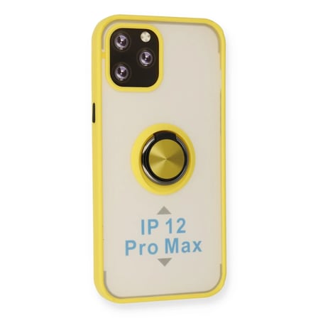 HOBİBAHÇEM iPhone 12 Pro Kılıf Montreal Yüzüklü Silikon Kapak - Sarı HB006