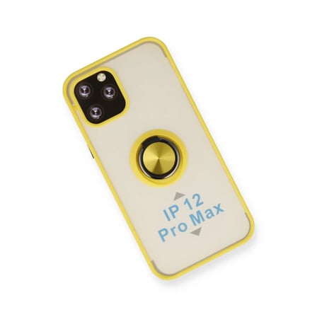 HOBİBAHÇEM iPhone 12 Pro Kılıf Montreal Yüzüklü Silikon Kapak - Sarı HB006