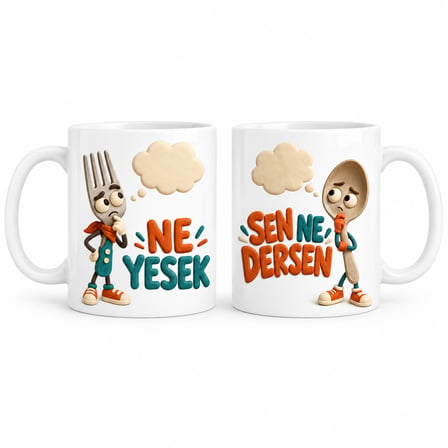 HOBİBAHÇEM Yemek Kararı 2'li Porselen Kupa Seti - MODEL 842 HB006