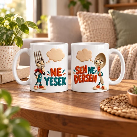 HOBİBAHÇEM Yemek Kararı 2'li Porselen Kupa Seti - MODEL 842 HB006