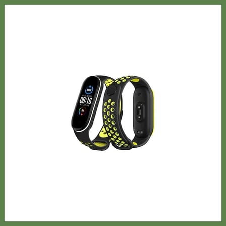 HOBİBAHÇEM Mi Band 4 Spor Delikli Kordon - Siyah-Yeşil-Beyaz HB006