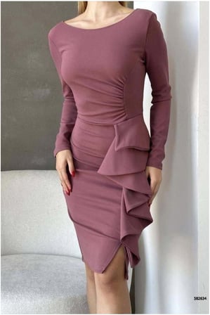 HOBİBAHÇEM Krep Elbise Bisiklet Volanlı Abiye Yaka Kumaş · Renk: Siyah · Beden: S HB006