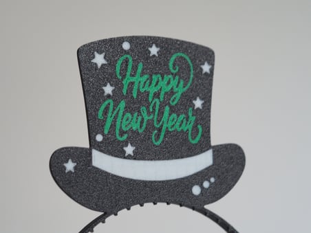 HOBİBAHÇEM Happy New Year Yazılı İkili Saç Bandı Seti Kadın ve Erkek Yılbaşı Parti Aksesuarı HB006